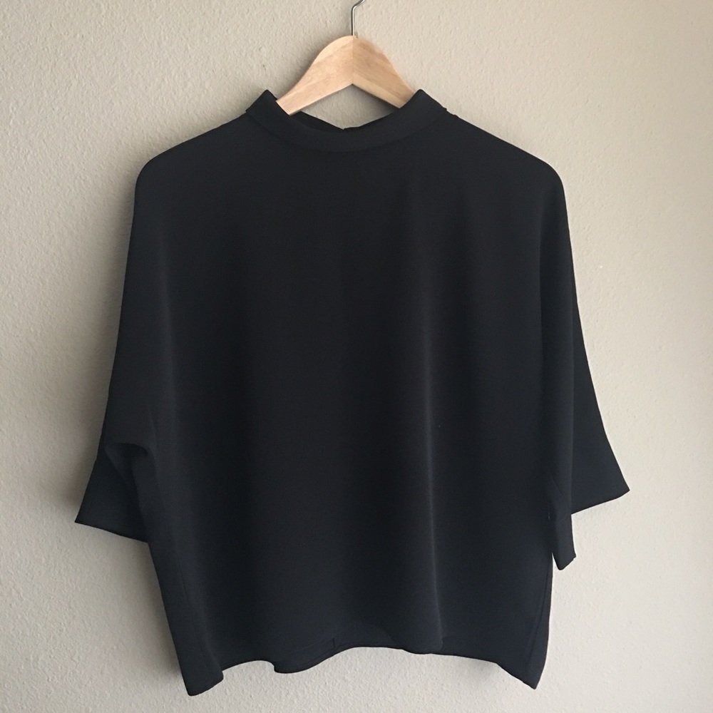 Uniqlo Drape Mock Neck Half Sleeve Blouse BLACK